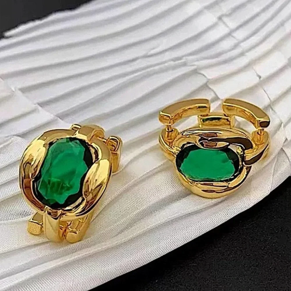 NEW GOLD 18K PLATED EMERALD GREEN ADJUSTABLE RESIZABLE RING